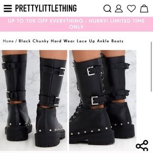 black chunky hard wear lace up ankle boots